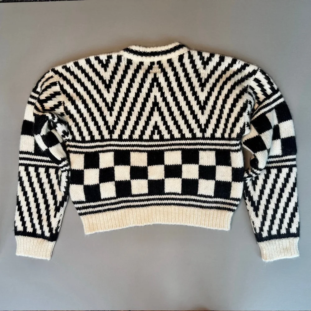 Mother The Itsy Crop Jumper Sweater Black White Alpaca S, NWOT - Picture 3 of 9